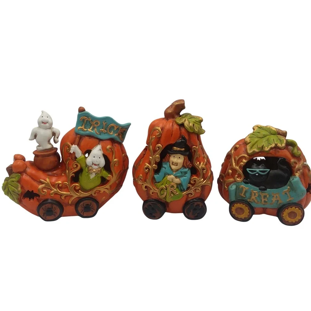 Cracker Barrel Pumpkin Train Set Halloween‎ Decor Witch Ghost Cat